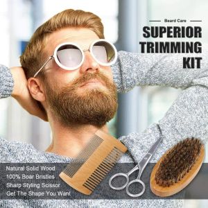 Costume de barbe pour les hommes Un ensemble de kit de toilettage baume avec des broussailles à ciseaux Croissance de la brosse CROISSANCE CARE BAGUE BAGLEGOHING pour hommes Costume Beard