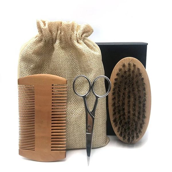 Traje de barba para hombres un conjunto de bálsamo de kit de aseo con bosque de bisquejo de tijera.