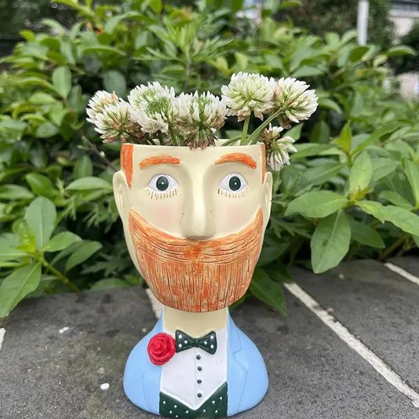 Homme barbu céramique pot de fleur drôle portrait vase madame artisanat tête vase fait à la main femme visage planteur arrangement de fleurs 240311