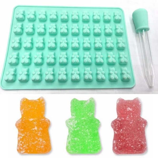 Molde de Chocolate suave en forma de osos con cuentagotas 50 agujeros oso molde de silicona para dulces bandeja de cubitos de hielo molde cuentagotas dulces moldes para dulces