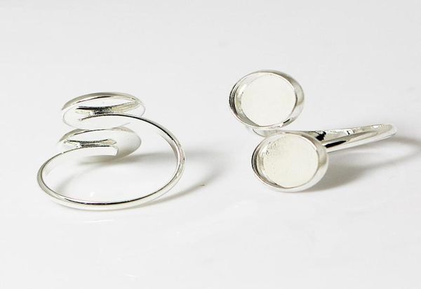 Paramètres à anneaux vierges à beasnice avec deux plateaux de lunette ronds s'adaptent à 12 mm en verre rond cabochons entières bijoux de mode ID 269963345388