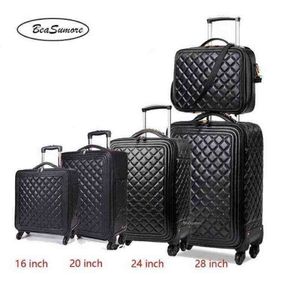 Beasumore rétro Pu cuir bagages à roulettes ensembles Spinner pouces femmes haute capacité valise roues hommes cabine chariot J2207072623