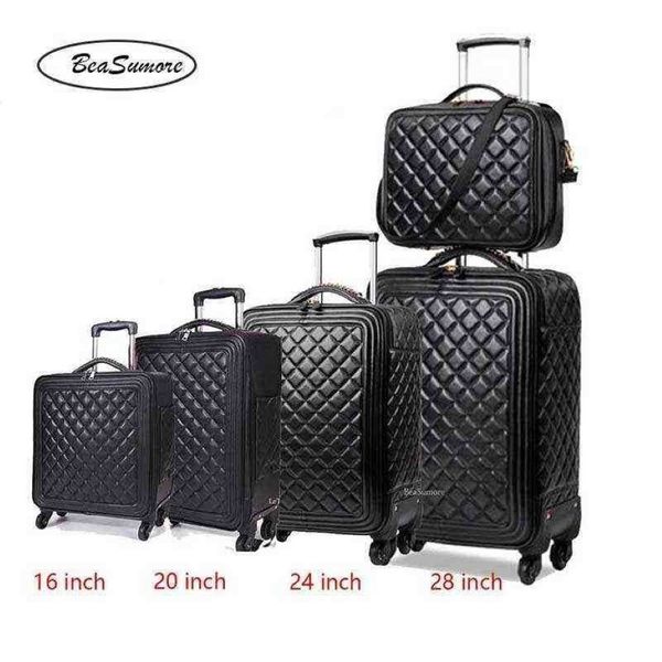 Beasumore rétro Pu cuir bagages à roulettes ensembles Spinner pouces femmes haute capacité valise roues hommes cabine chariot J220707236g