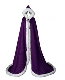 Belle Cape de mariée blanche longue cape de mariage fausse fourrure avec Satin chaud pour l'hiver mariage enveloppes de mariée boléro à capuche 5181120