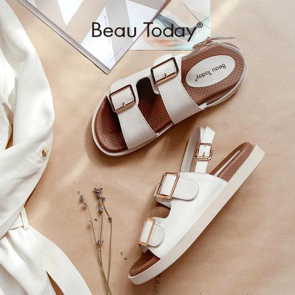 Beau Today Sandalias informales Mujeres Cuero de vaca Hebillas dobles Correa de tobillo Ladies Summer Beach Tacle Sport Sport Zapatos A38128 240326