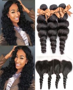 Beaudiva paquets de vague lâche avec Frontal brésilien 3 paquets avec Extensions de cheveux Remy frontales paquets de cheveux humains avec Frontal5156222