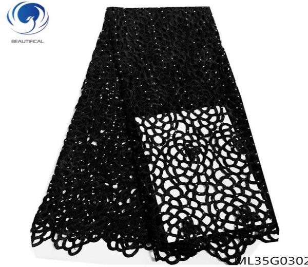 BEAUTIFUL africain guipure lacets tissus noir cordon dentelle tissus 2019 soluble dans l'eau lacets robe pour les femmes 5yardslot ML25G148237240