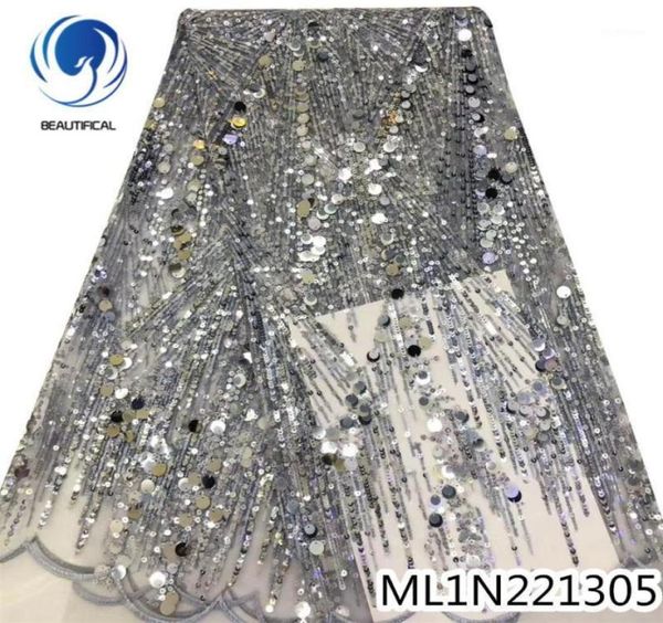 Beautifical Lace Nigerian French Sequins Net Lace Fabrics Alta calidad de 5 yardas Sequin Señimiento para el vestido ML1N221316028477