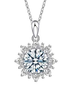 Magnifique collier avec pendentif solitaire en moissanite véritable de coupe ronde de 1,5 ct en or blanc 18 carats sur argent