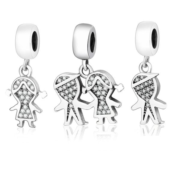 Belle 100% 925 Sterling Silver Enfants Garçon Fille Dangle Charms Perles Fit Original Pandora Charms Bracelet DIY Fabrication de Bijoux Q0531