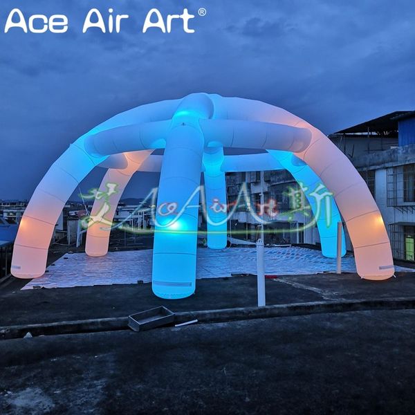 Beau 10m dia (33 pieds) 6 jambes éclairage de la tente de dôme araignée de fête gonflable avec des lumières LED colorées structure de mariage araignée pour la décoration