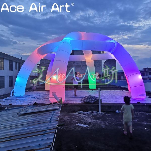 Beau 12 md (40 pieds) avec ventilateur 6 jambes éclairage de la tente de dôme araignée de fête gonflable avec des lumières LED colorées Structure de mariage d'araignée pour la décoration