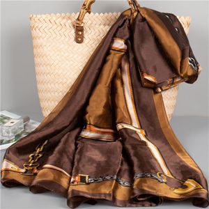 Belle 2021 printemps été écharpe lettre fleur foulards en soie intemporel classique super long châle mode femme douce écharpe287a