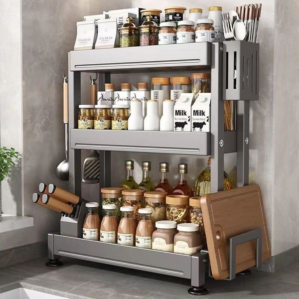 Belle 3-5 couches pistolet gris étagère de cuisine porte-couteau de comptoir Produits d'assaisonnement ménagers étagère de rangement multifonctionnelle Nouveau support d'assaisonnement