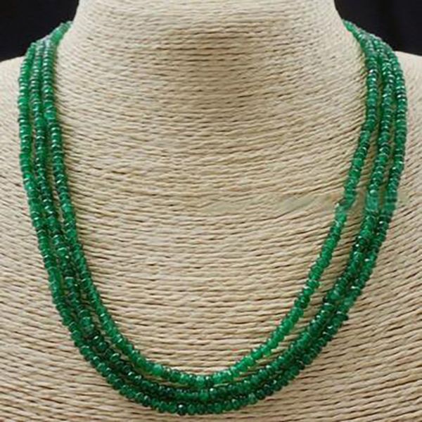 Belle 3 lignes à facettes 2x4 mm vert émeraude Rondelle Gems perles collier 17-19 ''