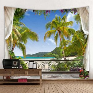 Belle fenêtre 3D paysage marin impression hippie mur bohème mur tapisserie mandala mur art décoration 210609