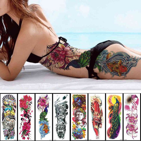 Belle 48*17cm bras complet tatouage Art Bady autocollant étanche 40 modèles poisson paon Lotus temporaire corps peinture eau