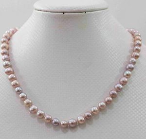 ¡Hermosa! Collar de perlas cultivadas Akoya de 7-8 mm rosa violeta 18 