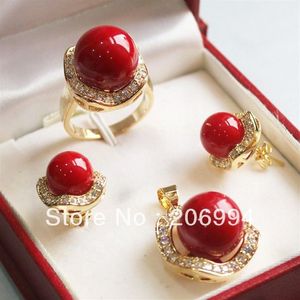 Belle 7 styles corail diamante collier pendentif anneau boucle d'oreille bijoux de mode set2157