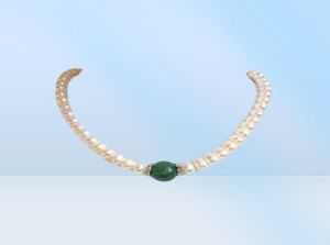 Mooie 89 mm Zuidzee witte parel groene jade ketting 14k gouden clasp 18quot4046582