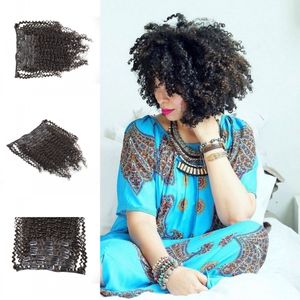 Hermosas pinzas para el cabello afro rizado rizado camboyano Ins 7pcs / set clip negro en extensiones de cabello cabello humano real 120g / set G-EASY