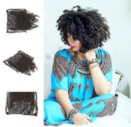 Mooie afro kinky krullend maagdelijke Cambodjaanse haarclips Ins 7pcsset zwarte clip in hair extensions echt menselijk haar 120gset GEASY5360834