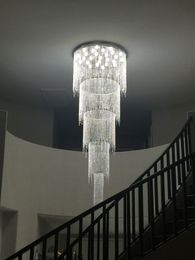 Mooie en modieuze nieuwe ontwerp lange moderne kristallen kroonluchter LED-licht 5 lagen luxe hotel lobby kroonluchters