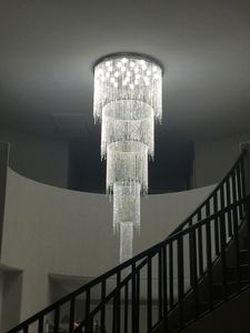 Mooie en modieuze nieuwe ontwerp lange moderne kristallen kroonluchter LED-licht 5 lagen luxe hotel lobby kroonluchters