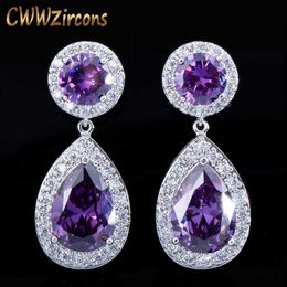 Belle et bonne qualité grand violet AAA + cubique zircone cristal longues boucles d'oreilles pour les femmes fête de mariage CZ016 210714