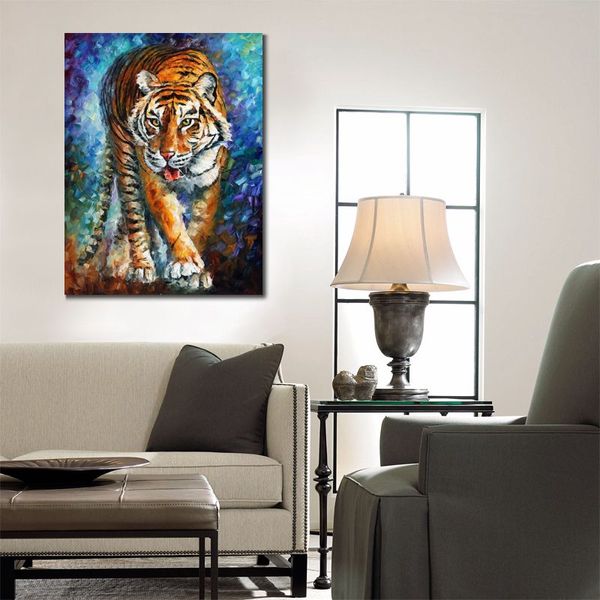 Pintura al óleo hecha a mano del tigre fuerte del arte de la lona del animal hermoso para la pared del dormitorio