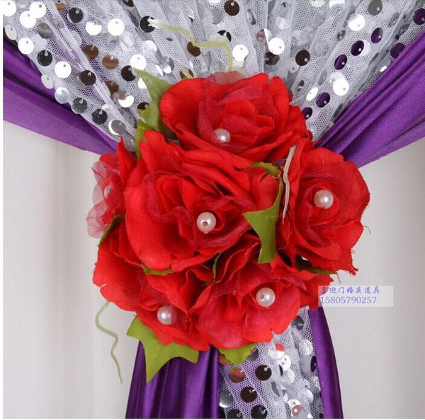 Belle Rose artificielle soie fleur gaze rideau pince mariage accessoire toile de fond décoration 12 PCS/lot livraison gratuite