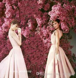 Hermosos vestidos de cóctel de Audrey Hepburn Vintage de alta calidad rosa claro longitud del té vestido de fiesta Formal de celebridad 3377019