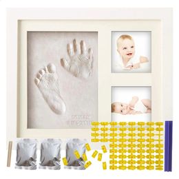 Kit d'empreintes de mains en argile pour bébé, joli tampon encreur avec cadre en bois, sans danger pour le registre, ornement de pépinière, cadeau Souvenir 240125