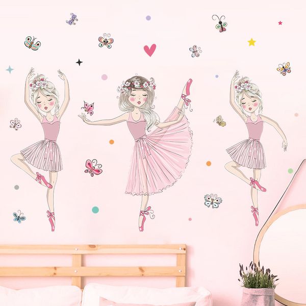 Hermosa bailarina chica pegatina de pared para habitaciones de niñas bebé niños dormitorio pared de salón vinilo decorativo chica pegatinas de pared