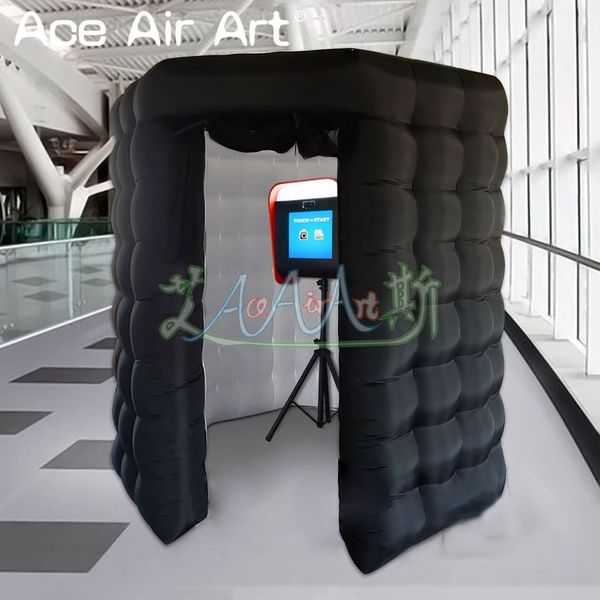 Hermosa carpa de fondo para fotomatón inflable octágono interior negro y blanco con cabina Led para venta o fiesta