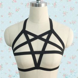 Mooie Black Star Pentagram jarretellegordel pastel goth harnas kousenbanden kousen sexy lingerie zomer stijl body kooi harnas ZZ