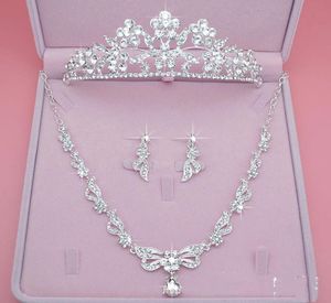 Magnifique ensemble de bijoux de mariée, trois pièces, couronne, boucles d'oreilles, collier, bijoux Bling Bling, accessoires de mariage, bon marché, fête pour dames, Ac9424178