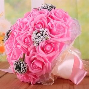 Beau bouquet de mariage nuptial tous les bouquets de mariage de fleurs de mariée faits à la main perles artificielles fleur bouquet de roses avec cadeau 9 Col2681