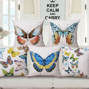 Mooie Butterfly Cushion Cover Decoratieve Natuur Sierkussens voor Sofa Couch Kleurrijke Almofadas Cotton Linen Cojines