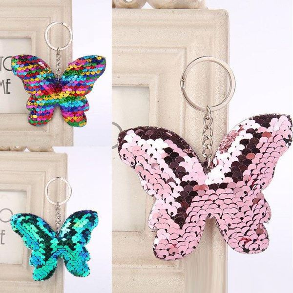 Beau papillon porte-clés paillettes paillettes porte-clés cadeau pour femmes fille Laveros Mujer sac de voiture pendentif accessoires porte-clés 3 styles