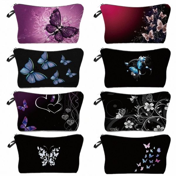 Hermosa impresión de mariposa Cosmética Bag Bag Women's Lipstick Storage Moned Bolsas de maquillaje con cajas de organizador de cremallera F5EZ#