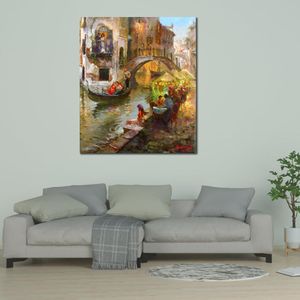 Mooie canvas kunst bruid schilderij romantiek in Venetië handgeschilderde impressionistische Willem Haenraets schilderij voor kantoordecoratie