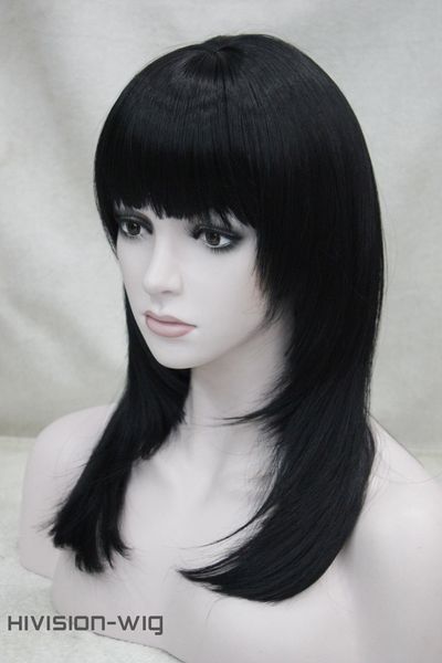 Livraison gratuite belle charmante chaude Excellent Jet Black Long Straight Bangs Femmes dames Daily Hair perruque