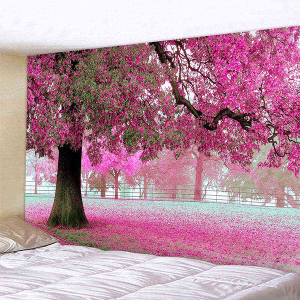 Hermosa flor de cerezo Tapiz Decoración japonesa Estudio Colgante de pared Alfombras de pared Decoración Dormitorio Chica Colgando Alfombras de pared J220804