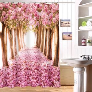 Mooie kersenbloesems douchegordijn gepersonaliseerd waterdicht 3D douchegordijn Polyester Digitale afdrukken Badkamer Gordijn 180cm * 180cm