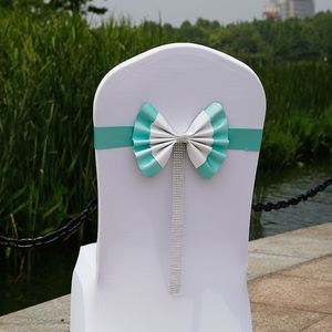 Accesorios de boda con lazo de colores hermosos para sillas, venta al por mayor, cuentas elegantes, funda para silla textil, fajas, decoraciones de boda