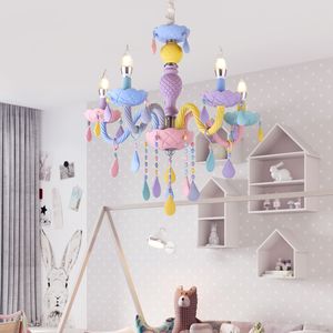 Mooie kleurrijke kristallen kroonluchter macaron kleur droplight kinderen slaapkamer lamp creatieve fantasie armatuur gebrandschilderd glas glans