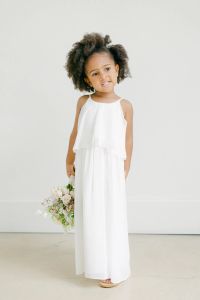 Belle Mousseline De Soie Mignonne Une Ligne Robes De Filles De Fleur Pour Le Mariage Bretelles Spaghetti Plis Cheville Longueur Première Communion Robe De Fête D'anniversaire