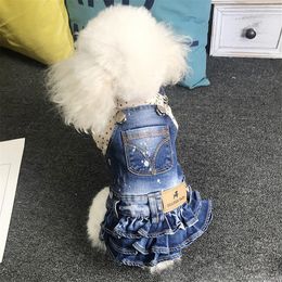 Belle jupe en jean pour animaux de compagnie mignon robe de sangle de chiot de fête intérieure Bichon Teddy Schnauzer animaux chiens vêtements249z