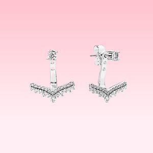Mooie CZ diamanten hanger oorbel vrouwen zomer sieraden voor Pandora 925 zilveren prinses wish bone oorknopjes met originele doos